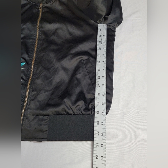 Say What? Black Bomber Jacket with Red Floral Embroidery Womens Size Small - Picture 6 of 12